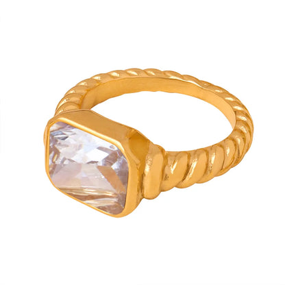 Retro Luxurious French Style Geometric Heart Shape Copper Plating Inlay Zircon 18k Gold Plated Open Rings