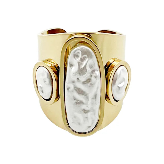 304 Stainless Steel 14K Gold Plated Retro Luxurious Polishing Plating Inlay Irregular Shell Open Ring