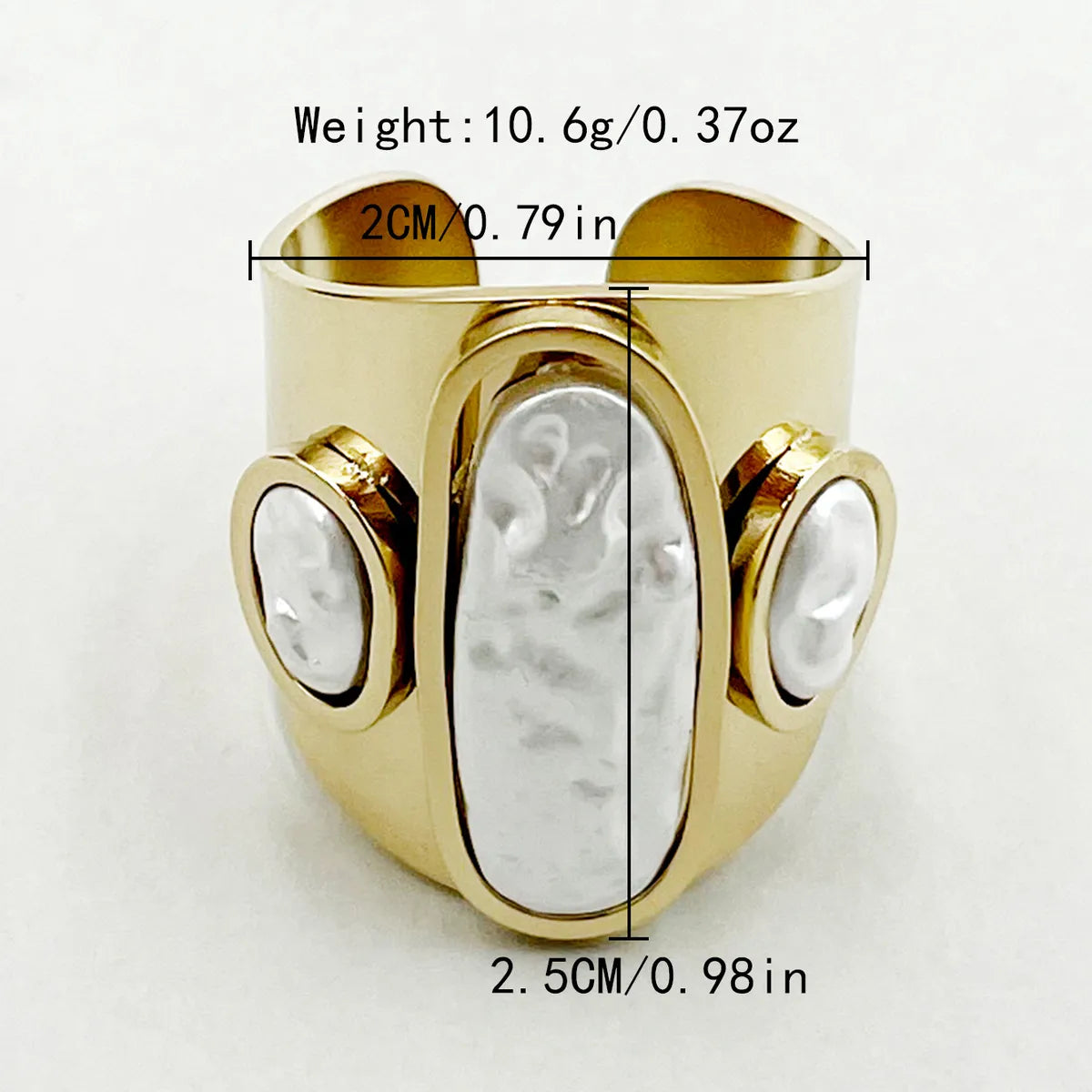 304 Stainless Steel 14K Gold Plated Retro Luxurious Polishing Plating Inlay Irregular Shell Open Ring