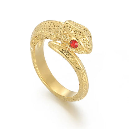 Wholesale Jewelry Retro Luxurious Lady Geometric Snake Stainless Steel Zircon 18K Gold Plated Inlay Rings