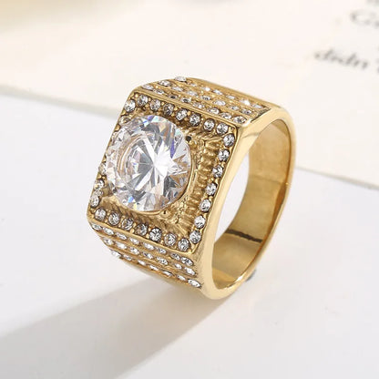 Wholesale Jewelry Retro Luxurious Lady Geometric Snake Stainless Steel Zircon 18K Gold Plated Inlay Rings