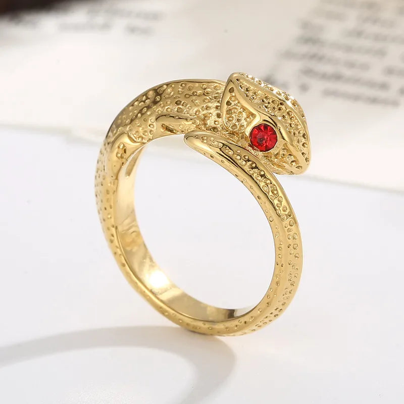 Wholesale Jewelry Retro Luxurious Lady Geometric Snake Stainless Steel Zircon 18K Gold Plated Inlay Rings