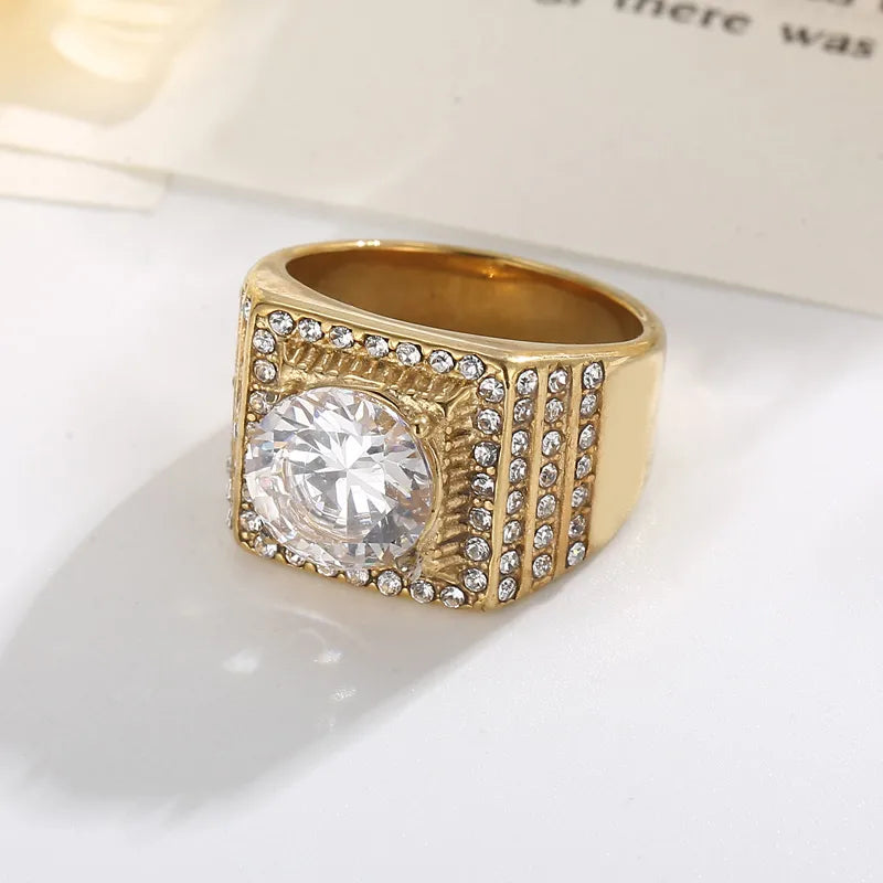 Wholesale Jewelry Retro Luxurious Lady Geometric Snake Stainless Steel Zircon 18K Gold Plated Inlay Rings