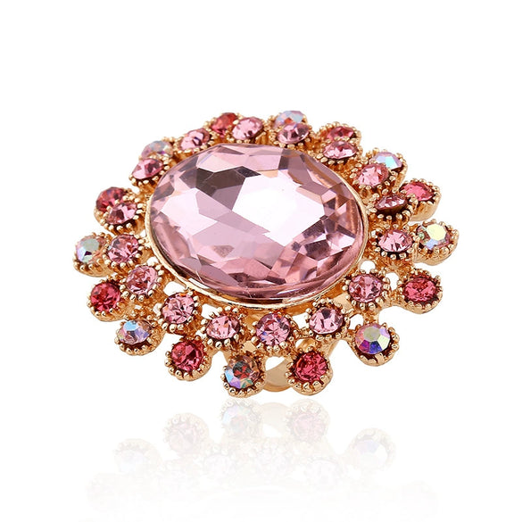 Retro Luxury Alloy Adjustable Open Ring With Crystal Glass Diamond Flower Design For Couples