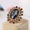 Retro Luxury Alloy Adjustable Open Ring With Crystal Glass Diamond Flower Design For Couples