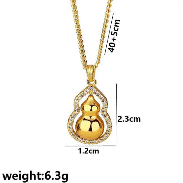 Retro Luxury Fulu Rotating Gourd Pendant Women's Titanium Steel Necklace With Flower Pattern And Electroplating