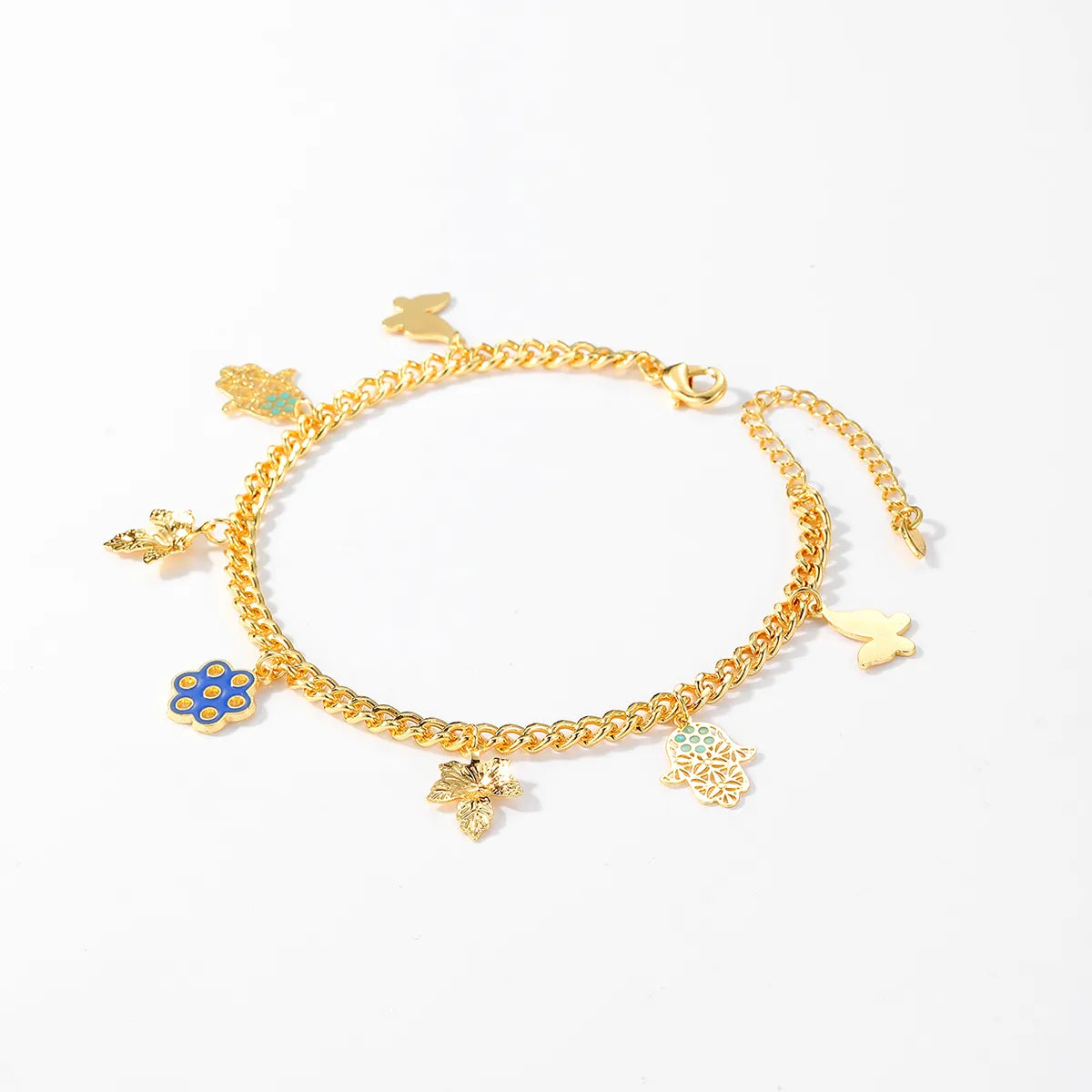 Retro Maple Leaf Butterfly 18k Gold Plated Copper Wholesale Anklet