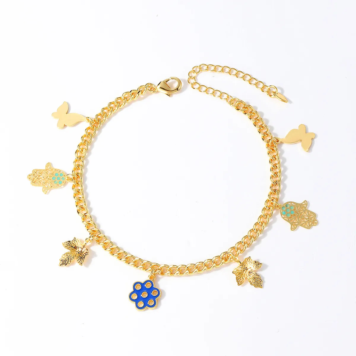 Retro Maple Leaf Butterfly 18k Gold Plated Copper Wholesale Anklet