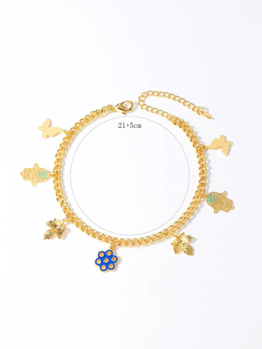 Retro Maple Leaf Butterfly 18k Gold Plated Copper Wholesale Anklet