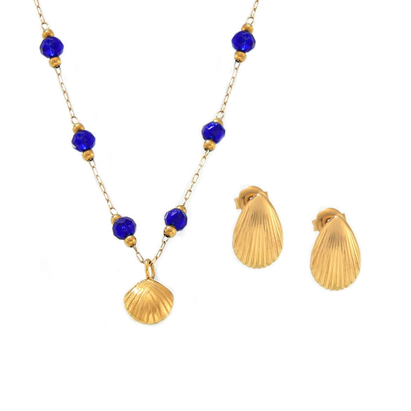 Retro Marine Starfish Shell Pendant Jewelry Set For Women Titanium Steel Electroplated Necklace Earrings Bracelet