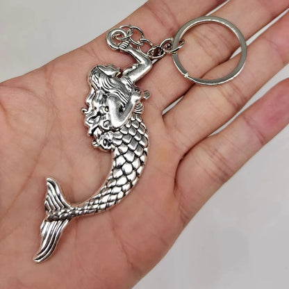 Retro Marine Style Beach Mermaid Alloy Plating Silver Plated Bag Pendant Keychain