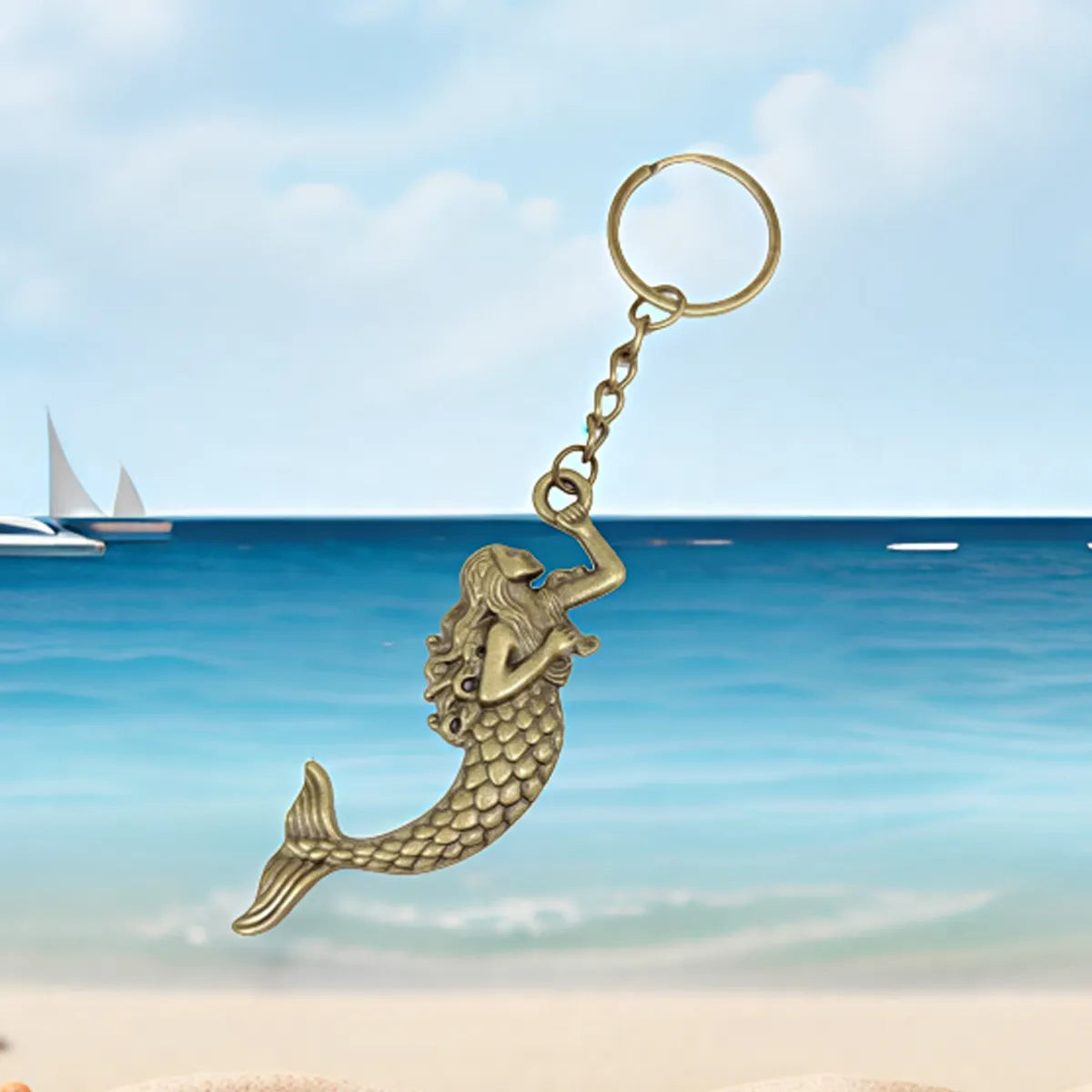 Retro Marine Style Beach Mermaid Alloy Plating Silver Plated Bag Pendant Keychain