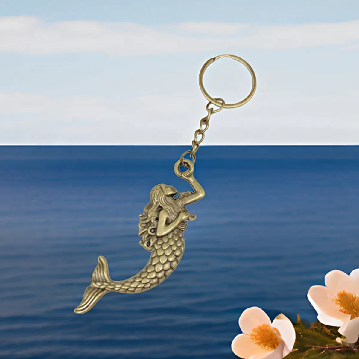 Retro Marine Style Beach Mermaid Alloy Plating Silver Plated Bag Pendant Keychain