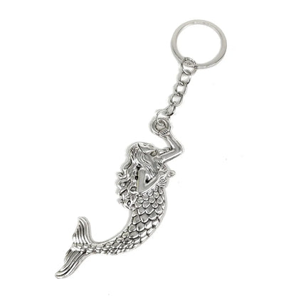 Retro Marine Style Beach Mermaid Alloy Plating Silver Plated Bag Pendant Keychain