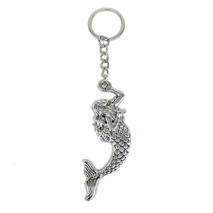 Retro Marine Style Beach Mermaid Alloy Plating Silver Plated Bag Pendant Keychain