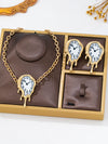 Retro Melting Clock Necklace And Earrings Set Artistic Exaggerated Alloy Jewelry With Electroplated Finish For Women