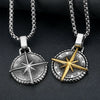 Retro Men's Navigator Compass Pendant Necklace In Stainless Steel With Polishing