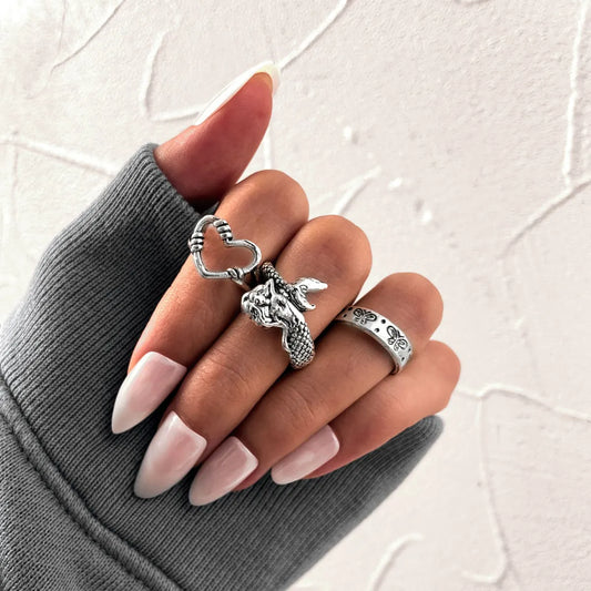 Retro Mermaid Butterfly Open Joint Ring 3-piece Set Wholesale