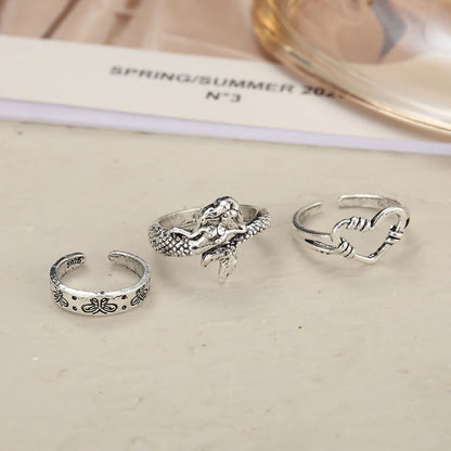 Retro Mermaid Butterfly Open Joint Ring 3-piece Set Wholesale