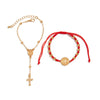 Retro Metal Geometric Hiphop Bracelet With Cross Tassel Coin Chain Jade Wire Copperclad Iron Chain Alloy Electroplated