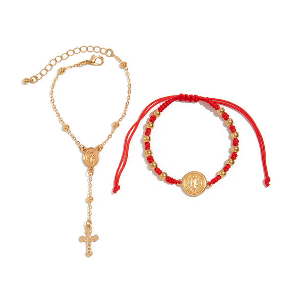 Retro Metal Geometric Hiphop Bracelet With Cross Tassel Coin Chain Jade Wire Copperclad Iron Chain Alloy Electroplated