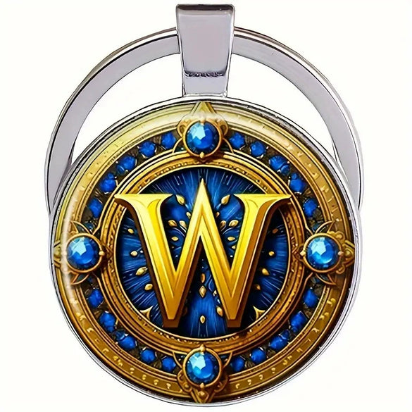 Retro Metal Letter Keychain With Round Alloy Key Ring And Glass Cabochon