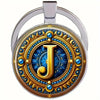 Retro Metal Letter Keychain With Round Alloy Key Ring And Glass Cabochon