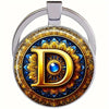 Retro Metal Letter Keychain With Round Alloy Key Ring And Glass Cabochon