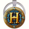 Retro Metal Letter Keychain With Round Alloy Key Ring And Glass Cabochon