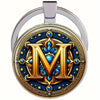 Retro Metal Letter Keychain With Round Alloy Key Ring And Glass Cabochon