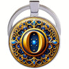 Retro Metal Letter Keychain With Round Alloy Key Ring And Glass Cabochon