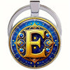 Retro Metal Letter Keychain With Round Alloy Key Ring And Glass Cabochon