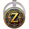 Retro Metal Letter Keychain With Round Alloy Key Ring And Glass Cabochon