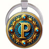 Retro Metal Letter Keychain With Round Alloy Key Ring And Glass Cabochon