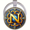 Retro Metal Letter Keychain With Round Alloy Key Ring And Glass Cabochon