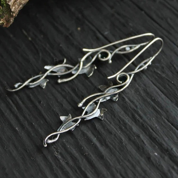 Retro Metal Plant Leaf Vine Diamond Earrings For Women