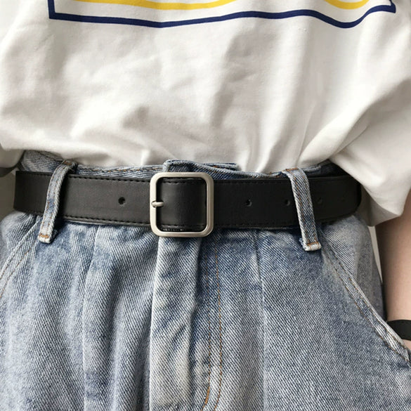 Retro Metal Square Buckle Women's Casual Decorative Belt With Matte Alloy Pin Buckle For Jeans