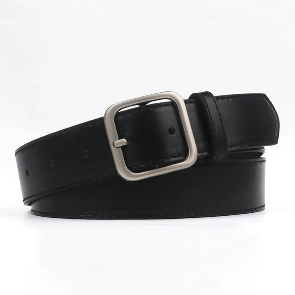 Retro Metal Square Buckle Women's Casual Decorative Belt With Matte Alloy Pin Buckle For Jeans