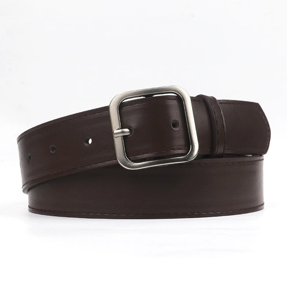 Retro Metal Square Buckle Women's Casual Decorative Belt With Matte Alloy Pin Buckle For Jeans