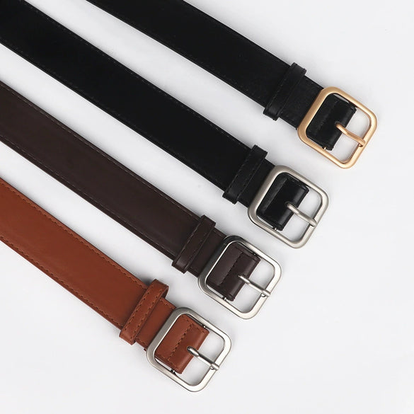 Retro Metal Square Buckle Women's Casual Decorative Belt With Matte Alloy Pin Buckle For Jeans