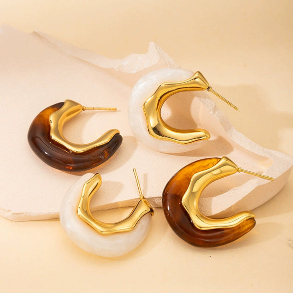 Retro Metallic Amber U Shape Titanium Steel Electroplated Women's Earrings
