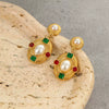 Retro Midcentury Style Exaggerated Geometric Earrings Stainless Steel 18K Gold Plated Inlaid With Pearls And Zircons