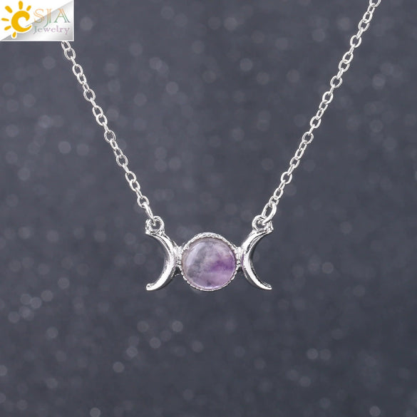 Retro Minimalist Crescent Moon And Sun Pendant Clavicle Necklace With Natural Stone And Electroplated Alloy For Women
