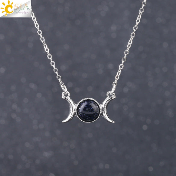 Retro Minimalist Crescent Moon And Sun Pendant Clavicle Necklace With Natural Stone And Electroplated Alloy For Women