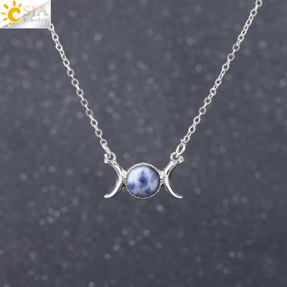 Retro Minimalist Crescent Moon And Sun Pendant Clavicle Necklace With Natural Stone And Electroplated Alloy For Women