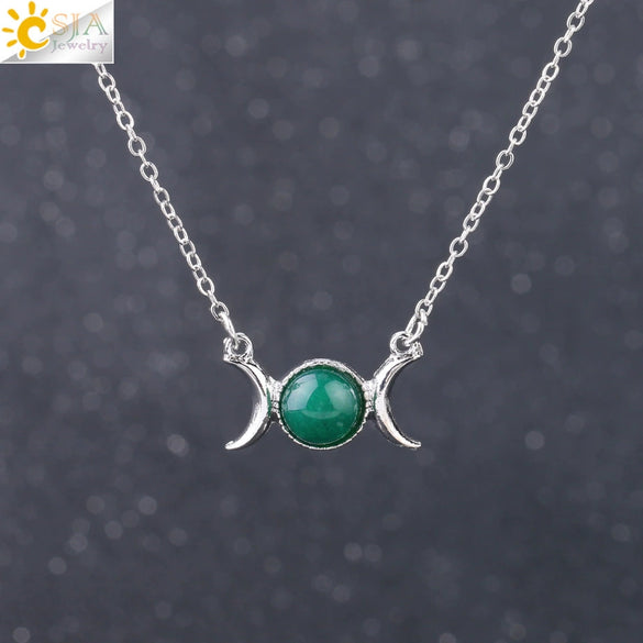 Retro Minimalist Crescent Moon And Sun Pendant Clavicle Necklace With Natural Stone And Electroplated Alloy For Women
