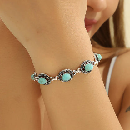 Retro Modern Style Oval Turquoise Alloy Wholesale Bracelets