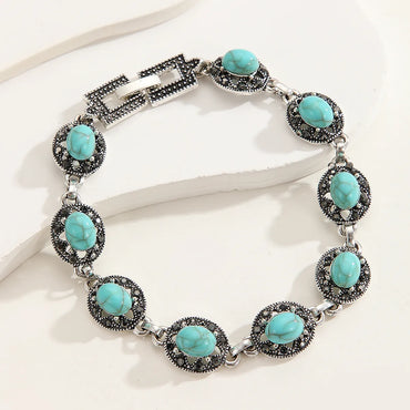 Retro Modern Style Oval Turquoise Alloy Wholesale Bracelets