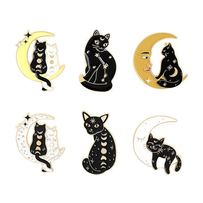 Retro Moon Cat Alloy Inlaid Gold Unisex Brooches