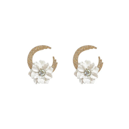 Retro Moon Flower Rhinestone Earrings